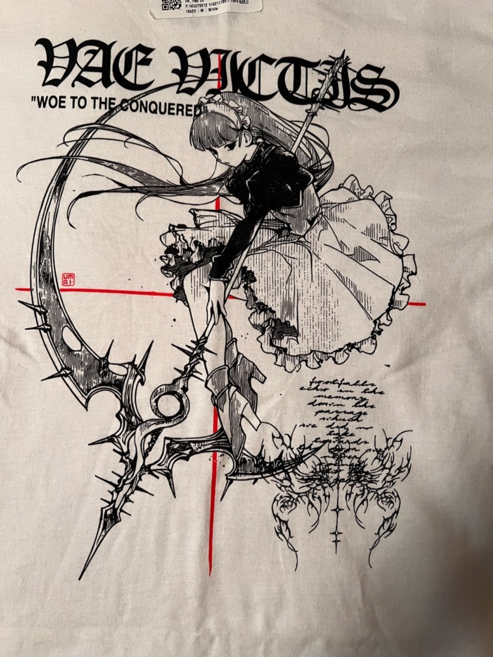 Graphic Anime Gothic Maid TEE WHITE SHIRT- WOE TO THE CONQUERED - NEW size Med.